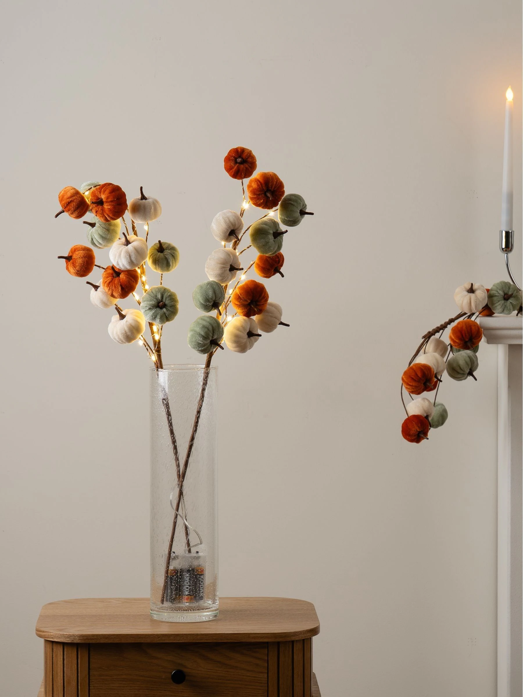Scottish Everlastings Ltd Set of 2 Velvet Pumpkin Pre lit Stems