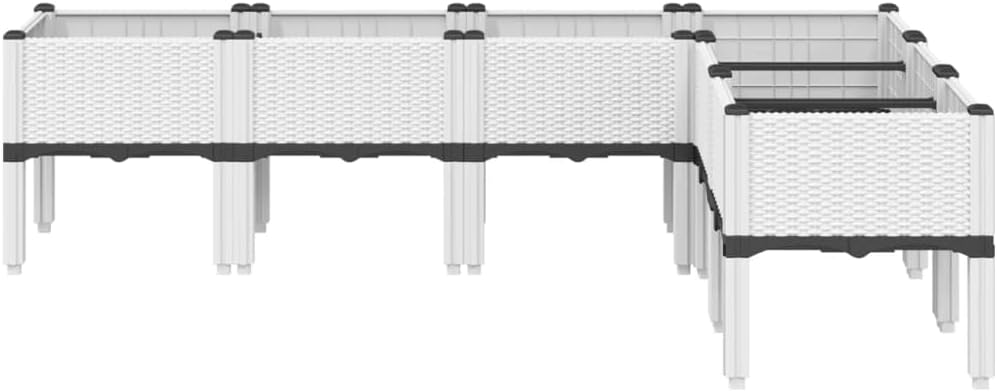 vidaXL Pflanzkasten, Blumenkübel mit Beinen Rattan-Optik, Pflanzkübel für Garten Terrasse, Blumenkasten Hochbeet Gemüsebeet, Weiß 160x120x42cm PP