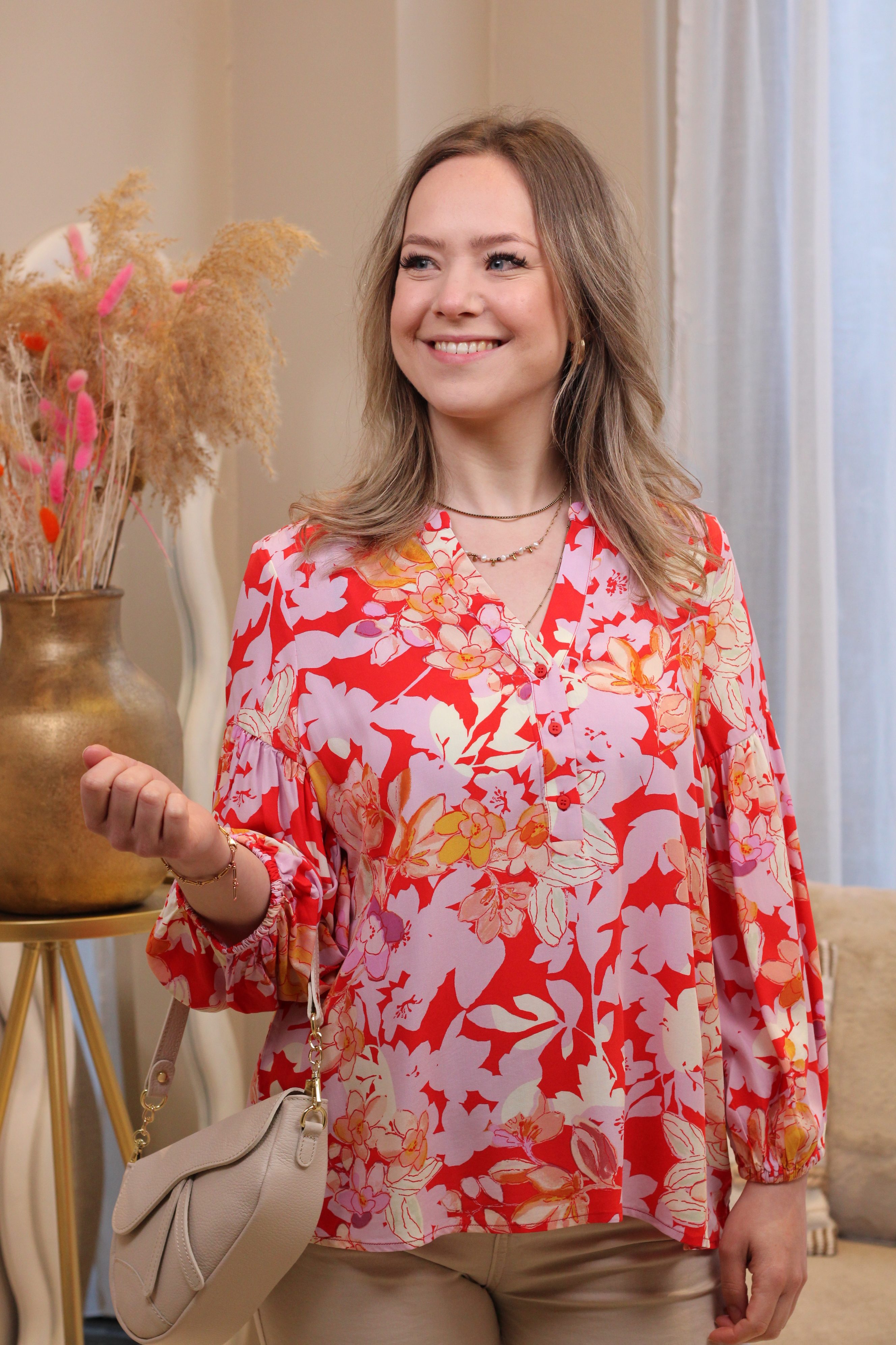 Culture - Audrey Bello Blouse - Red/Pink Flower
