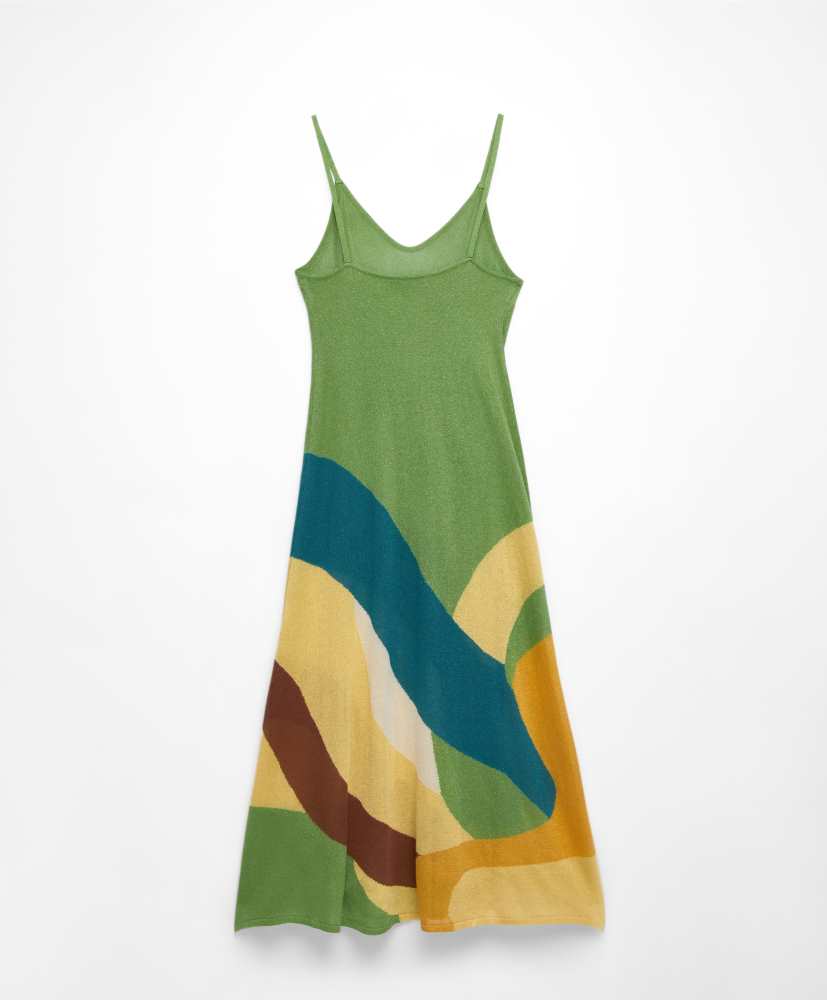 Vestido midi de malha brilhante com alças