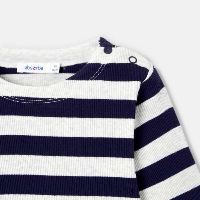 Marinière en jersey finement côtelé bleu bébé garçon Absorba Bleu