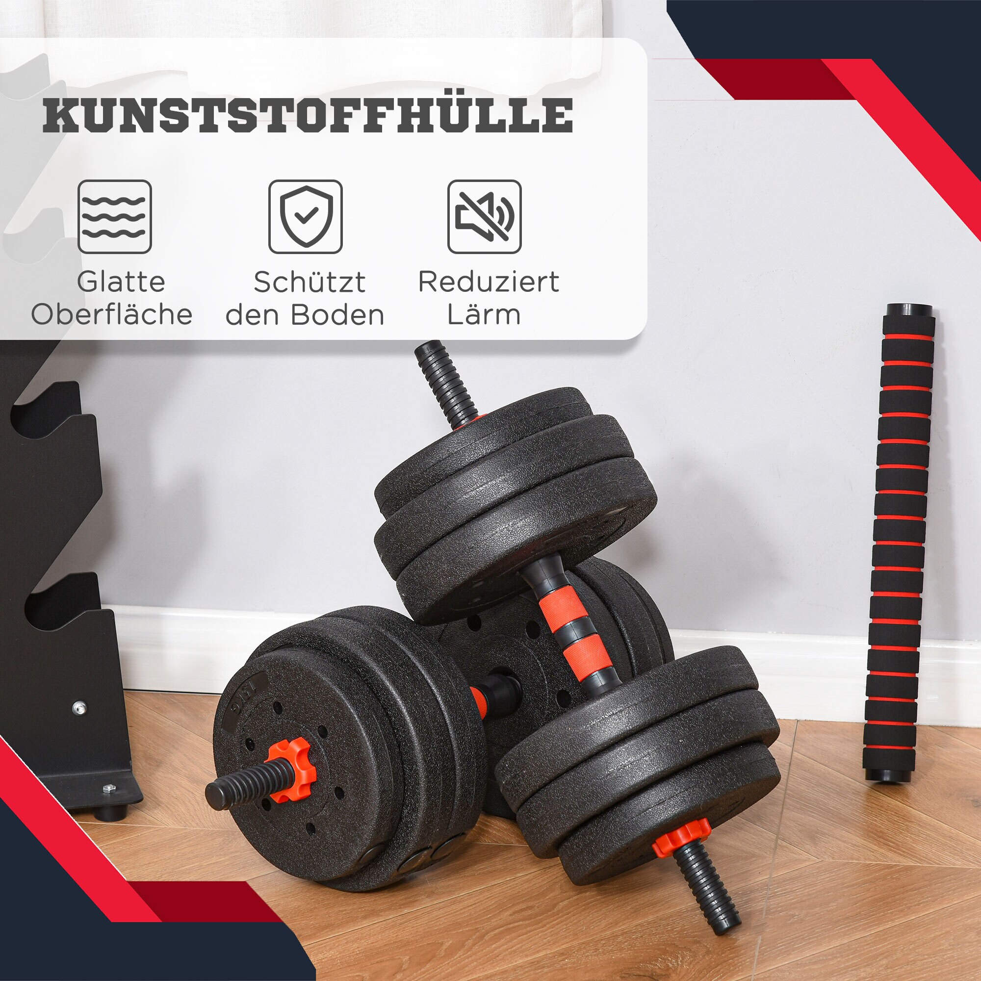 HOMCOM Hantel sowohl als Kurz als auch als Langhantel verwendbar schwarz Ø21x50 cm