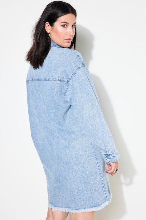 Jeanskleid, oversized, Fransensaum