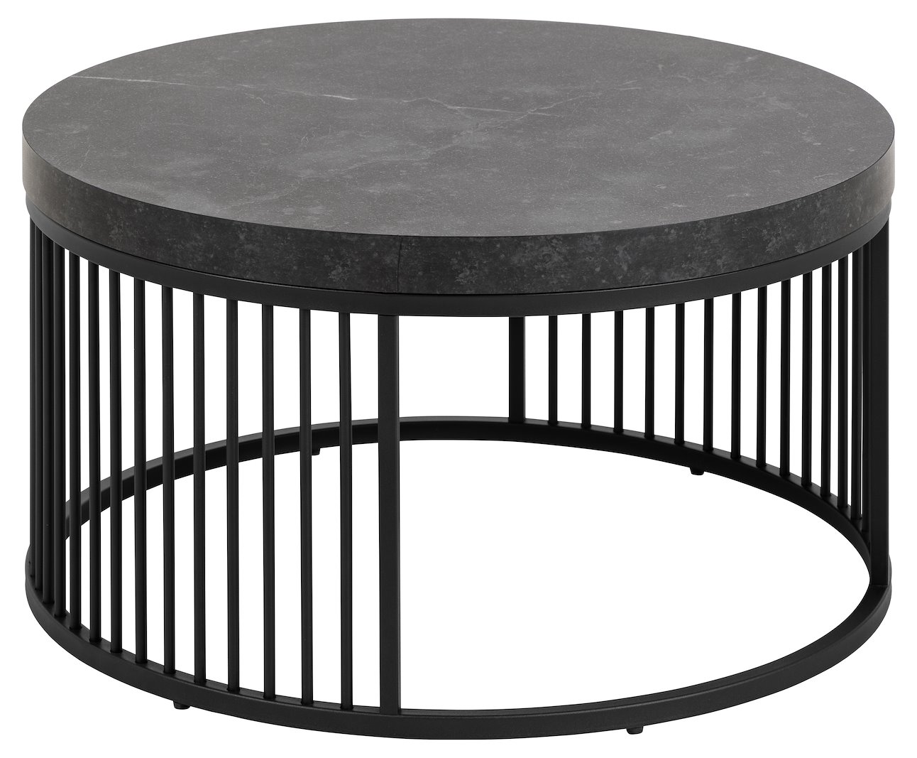 Strington sofabord Ø65cm. Sort marmorprint med sort trådunderstell.