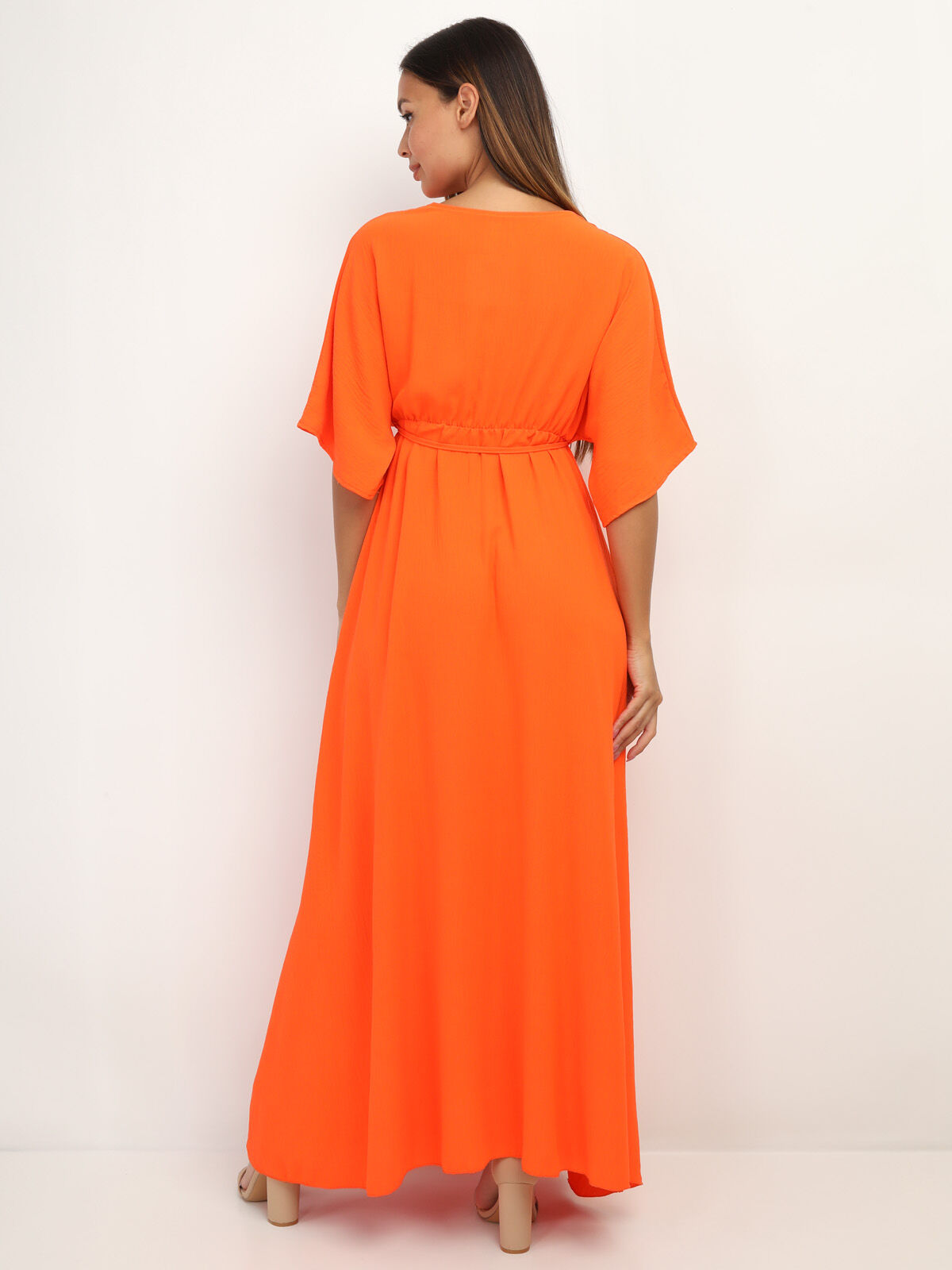 Robe longue boutonnée à fente- orange