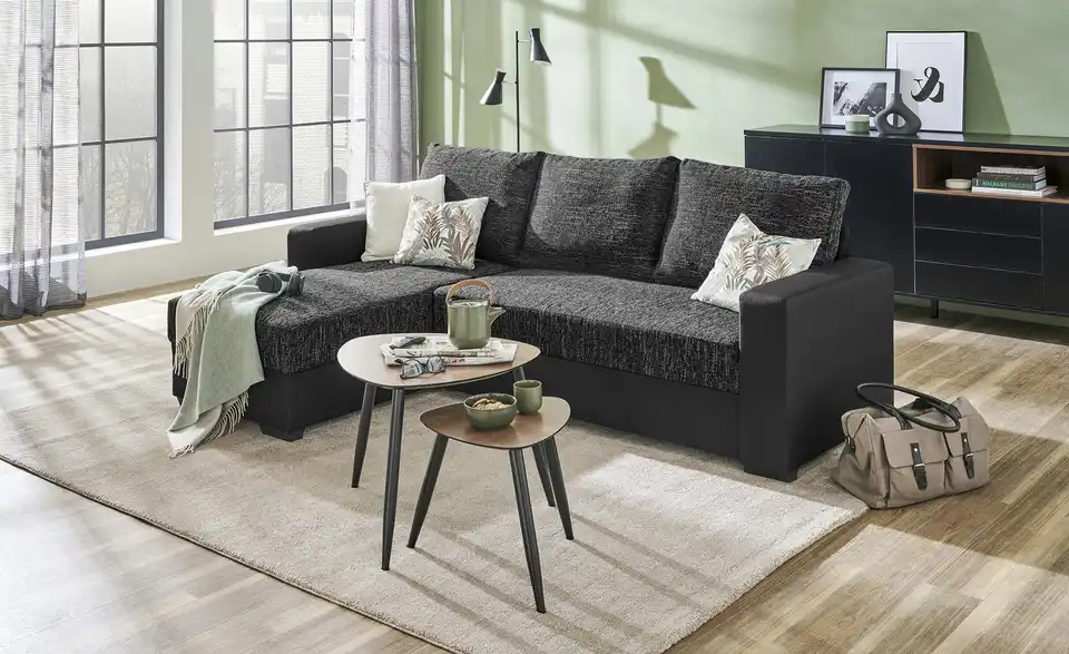 Ecksofa Navarra Schwarz links
