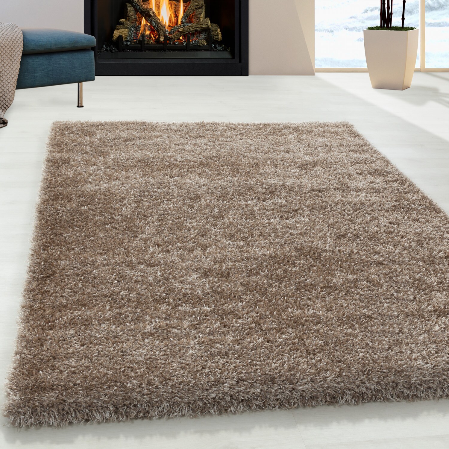 Einfarbig Hochflor Teppich, Flauschiger Langflor Shaggy Teppich, Rechteckig