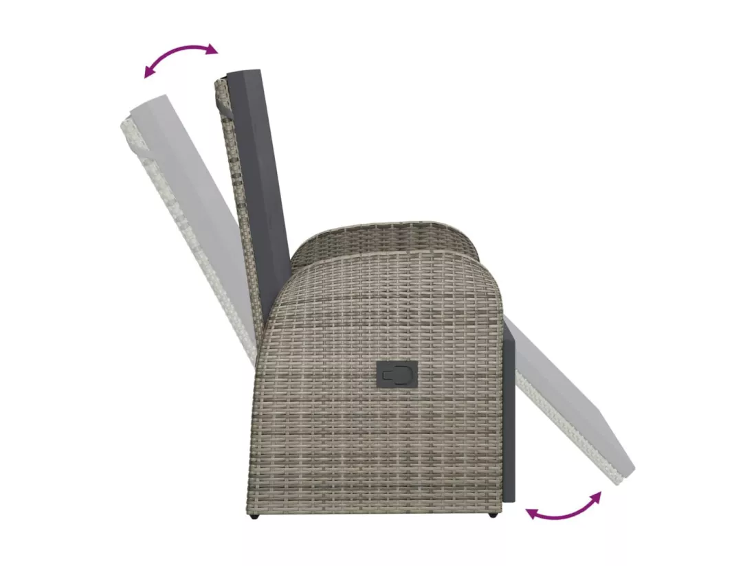 Chaises de jardin inclinables coussins 2 pièces Gris Résine tressée