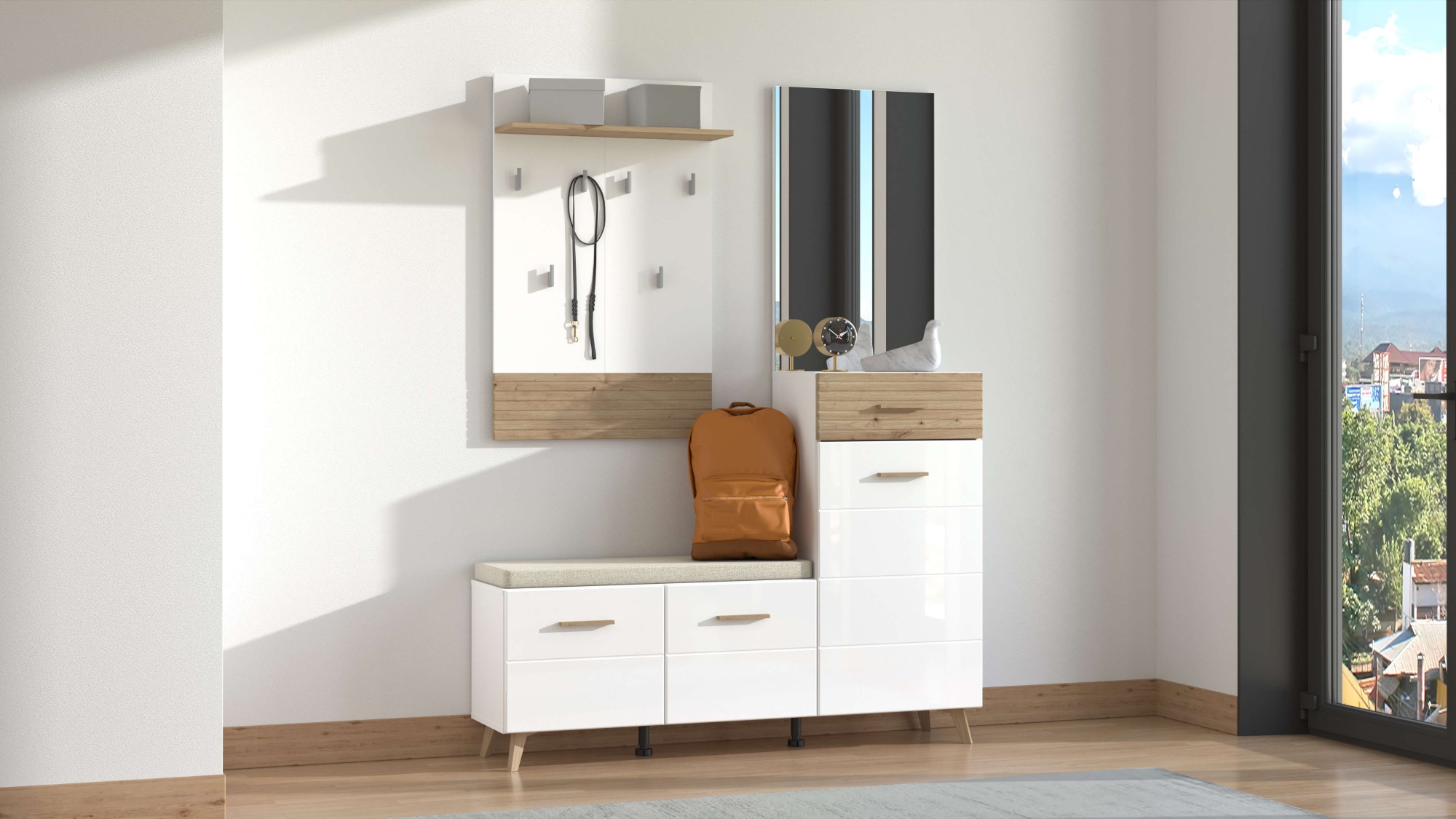 Home affaire Garderoben-Set »Sein Kompaktgarderobe, Flurgarderobe, Dielenschrank, Hochglanzfronten« Komplett-Set, 4 Stk. tlg.