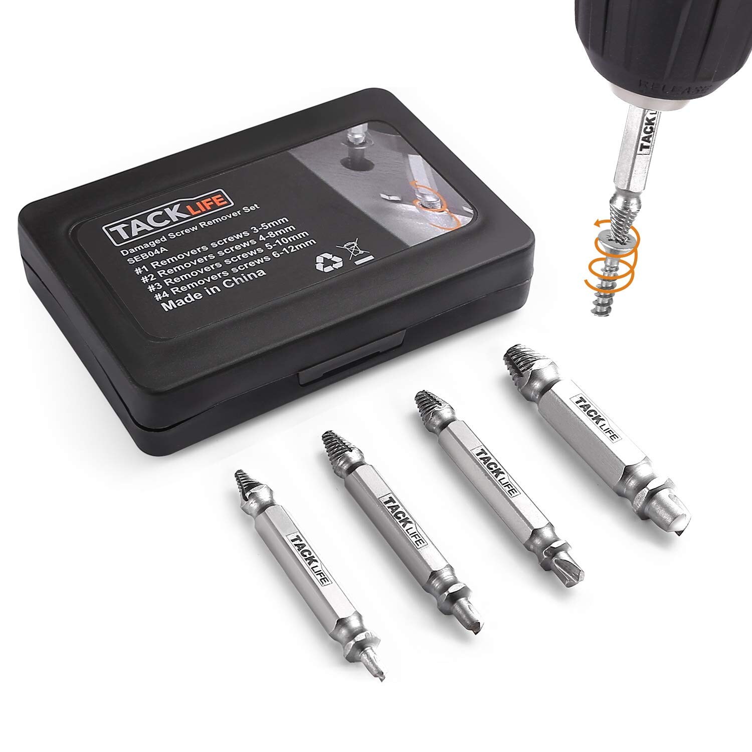 Tacklife Beschädigte Schraube Extraktor Set, 4 Stk. Schraube Entferner mit Fall - SEB04A