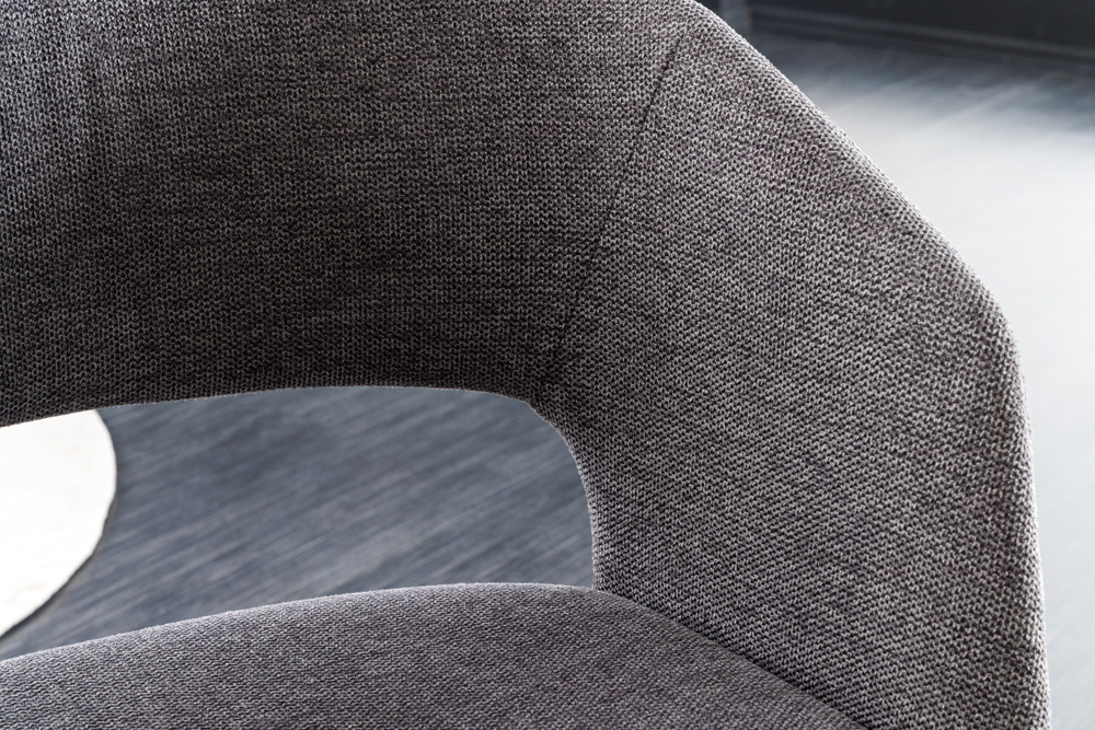 Design Stuhl NORDIC STAR grau Strukturstoff Massivholz mit Armlehne gepolstert