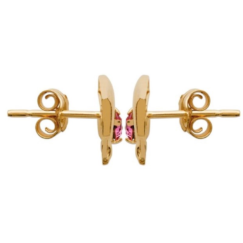 Boucles d'oreilles dauphin cristal rose Plaqué OR 750 3 microns
