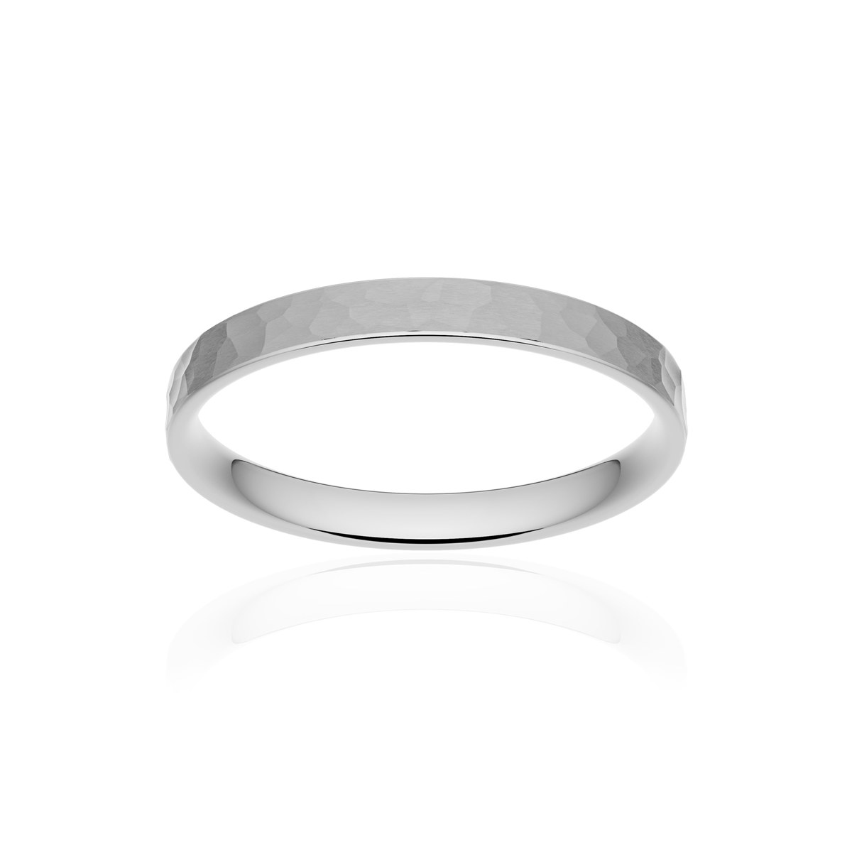 Alliance or 750 blanc martelé ruban plat confort 2,5mm