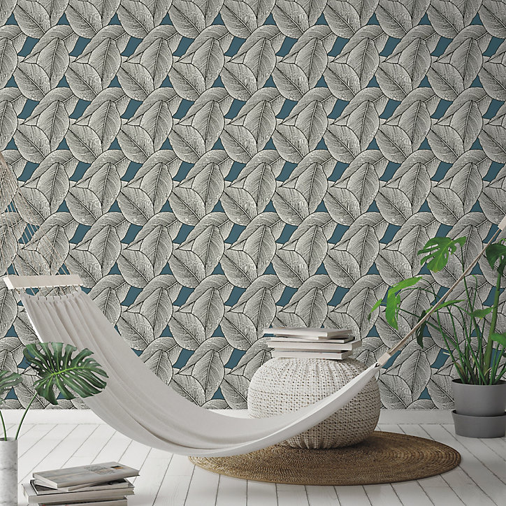 Papier peint vinyle intissé Lutece Les Essentiels fleur au trait bleu mat