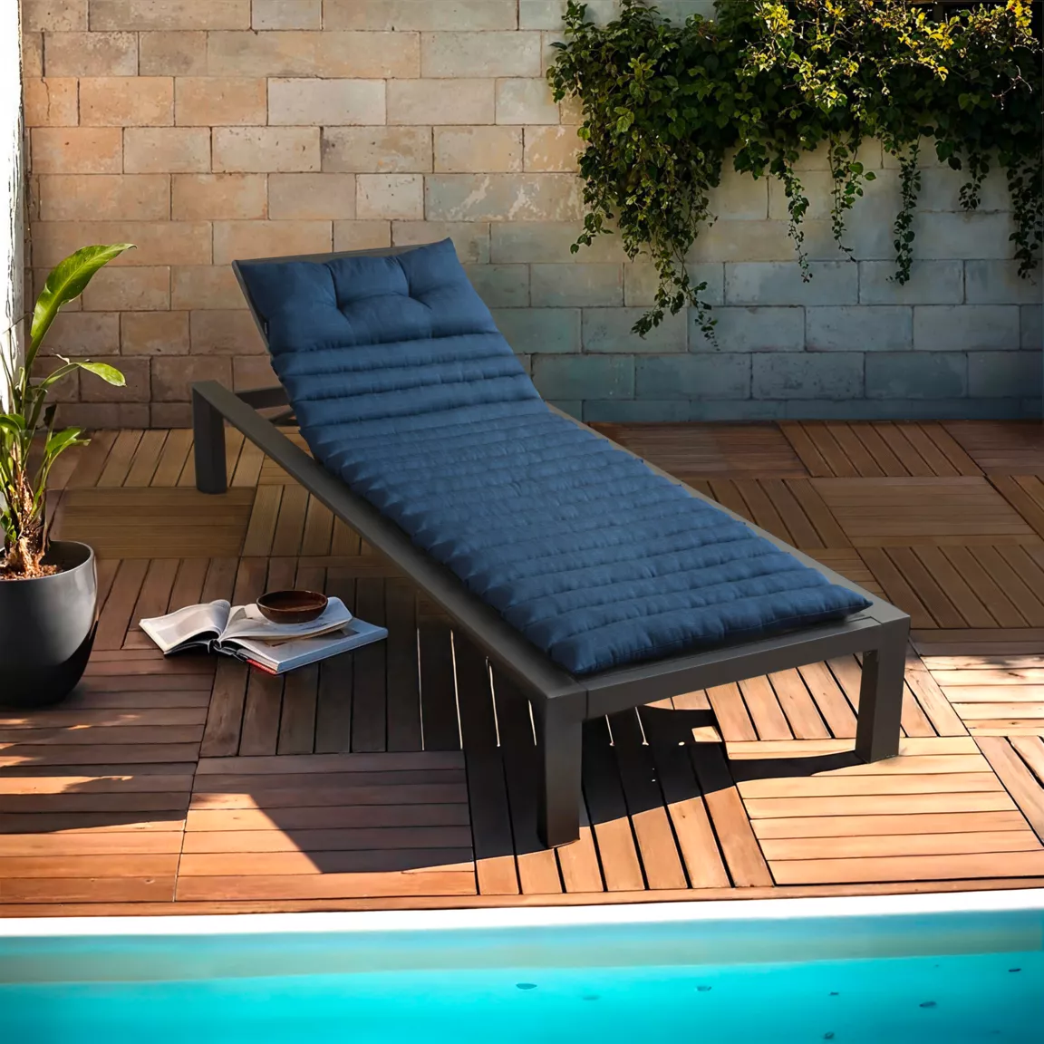 Coussin de transat capitonné (180 x 60 cm) Sunset Bleu nuit