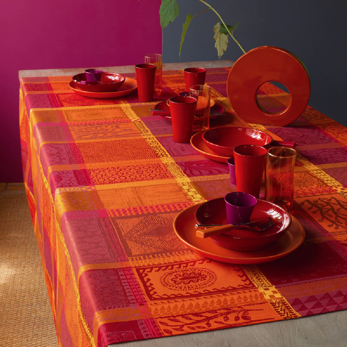 Nappe pur coton rouge 89x89 Garnier Thiebaut