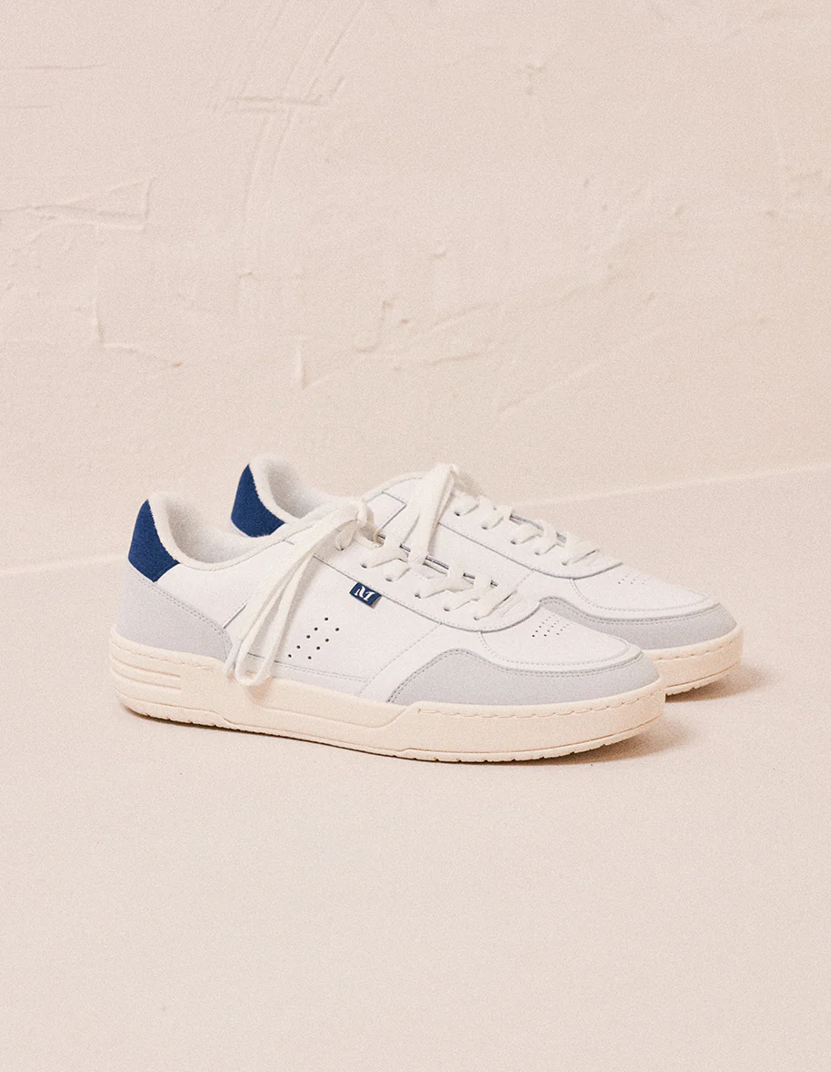 Baskets basses Mael - Cuir recyclé et suède vegan blanc marine