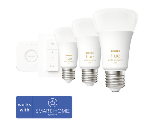 Philips Hue White Ambiance Starterset 3x A60 E27/8W (75W) 1100 lm 2200-6500 K incl. Bridge + Dimmer Switch - Compatibel met SMART HOME van Hornbach