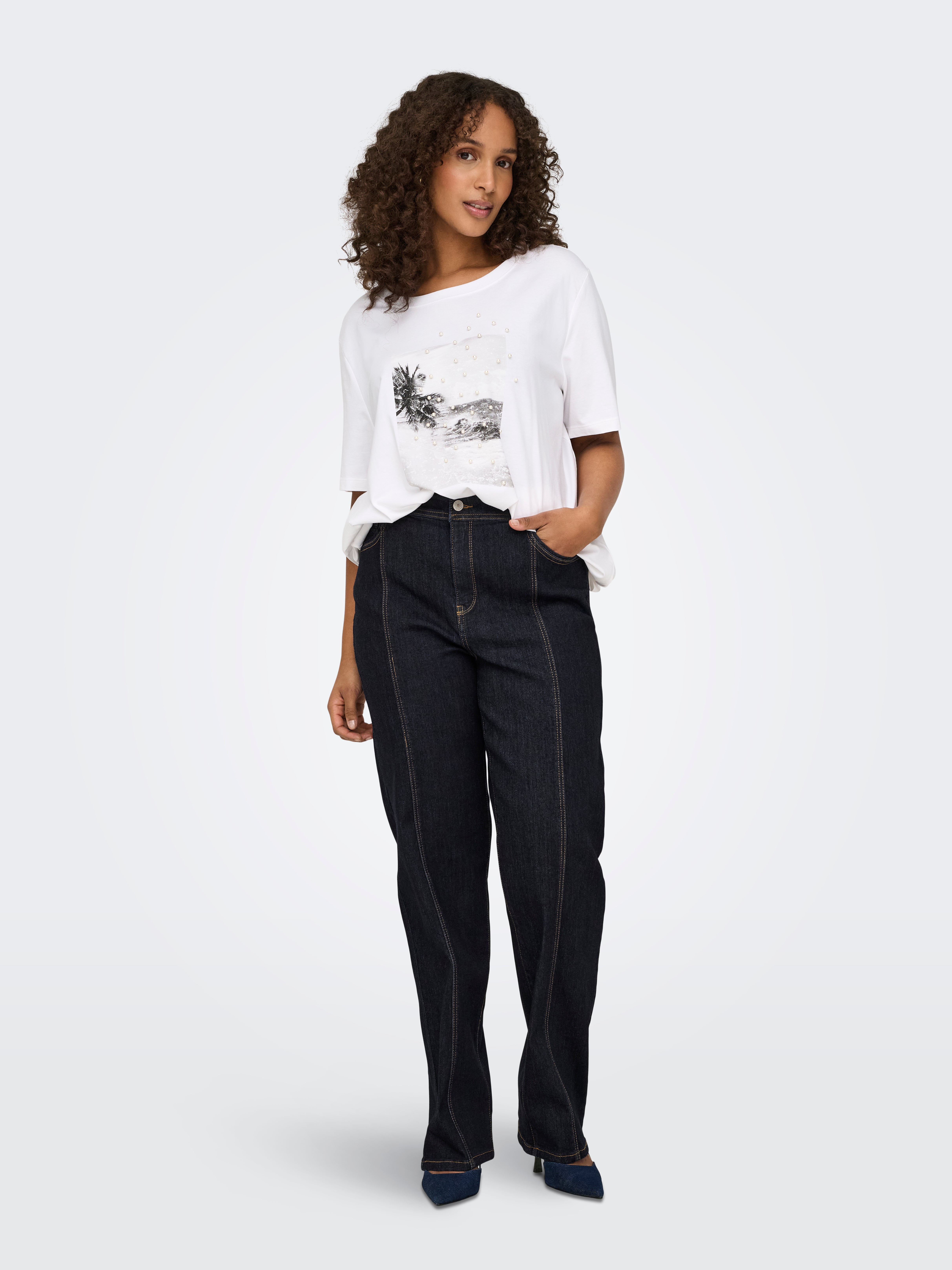 CARALICIA Mittlere Taille Gerade geschnitten Jeans Dark Blue Denim