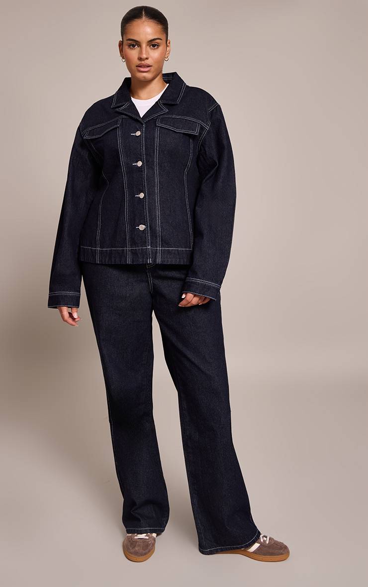 Raw Indigo Wash Jean Droit Taille Haute En Denim Indigo Brut Grande Taille