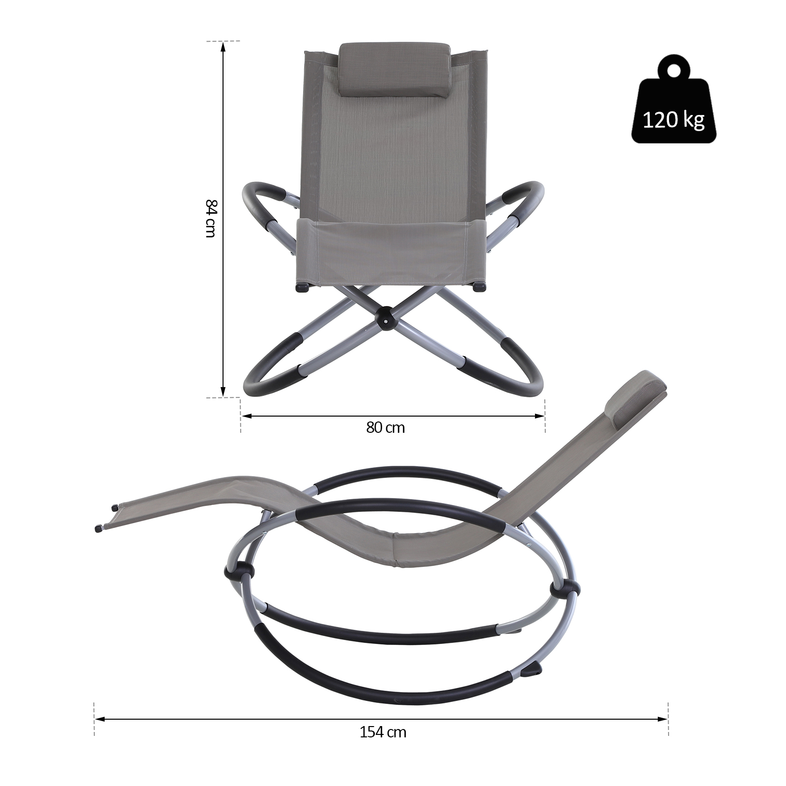 Espreguiçadeira dobrável Outsunny para jardim, com encosto de cabeça removível, ergonômica, em tecido Textilene, ideal para varandas e piscinas, 154x80x84 cm, cinza.
