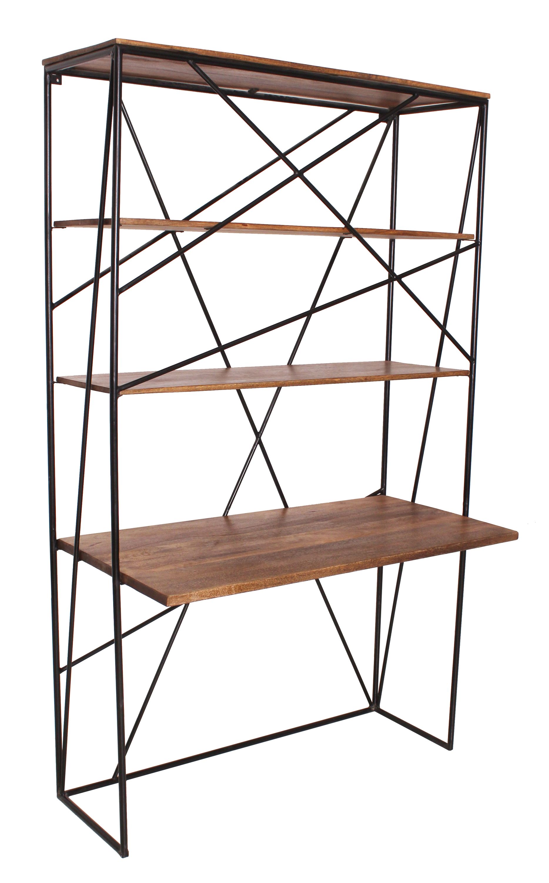 Sekretär Schreibtisch Mangoholz Metall Holz Regal Standregal Kommode Wandregal