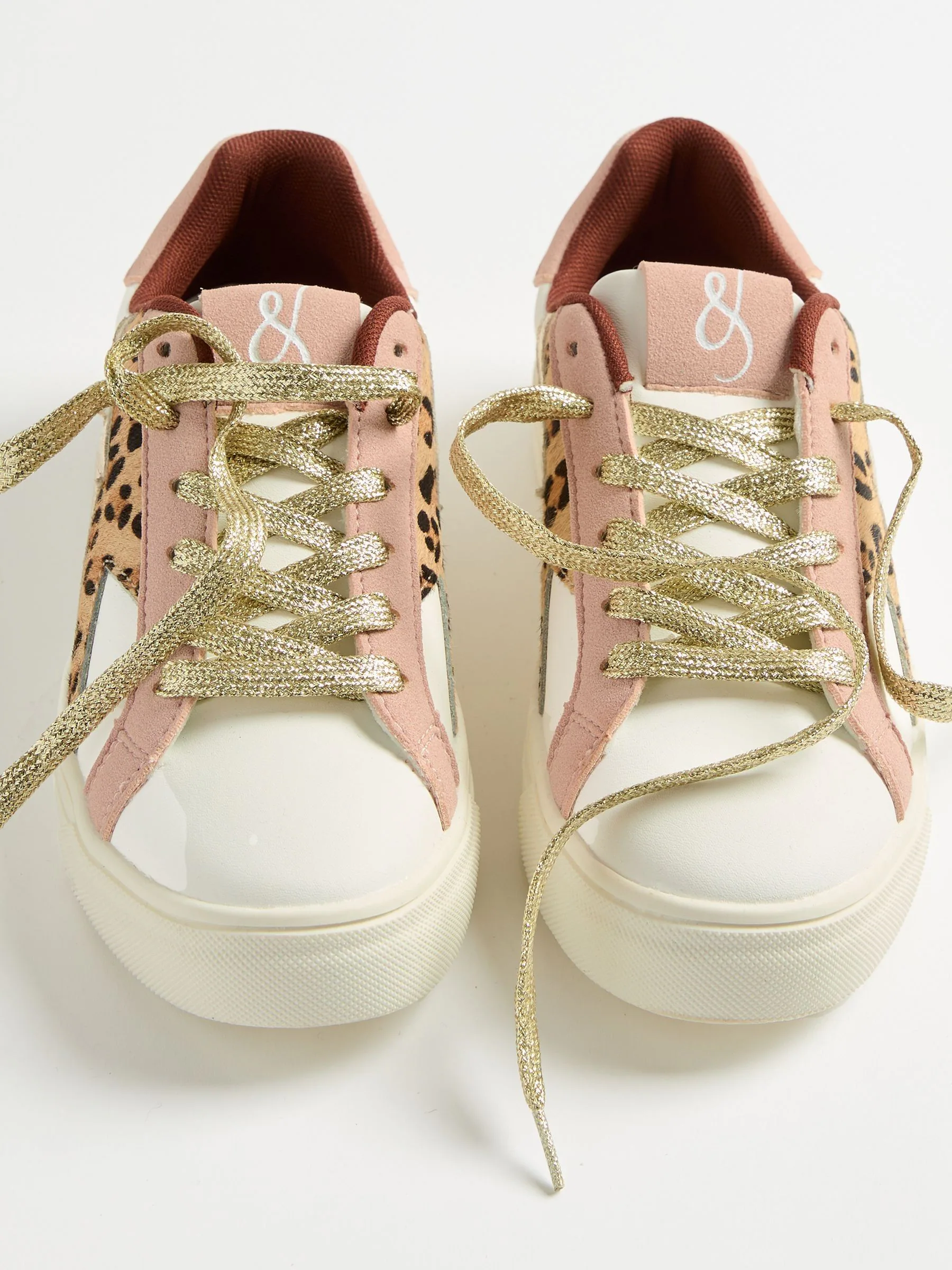 Real Leather Pink Leopard White - Love & Roses Mix Flatform Comfort Retro Low Top Trainers