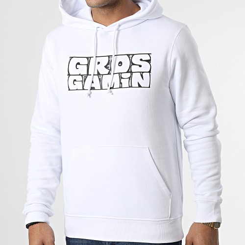 Sweat Capuche Gros Gamin Blanc Noir