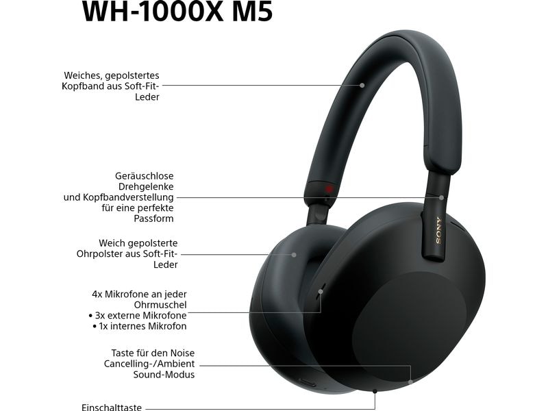 Sony Wireless Over-Ear-Kopfhörer WH-1000XM5 Schwarz Kabellose Kopfhörer mit Noise Cancelling