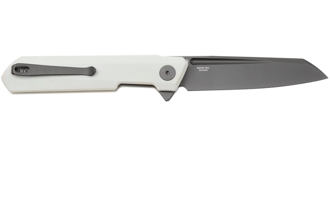 Bestechman Dundee Sheepsfoot BMK09D Grey PVD D2, White G10, zakmes