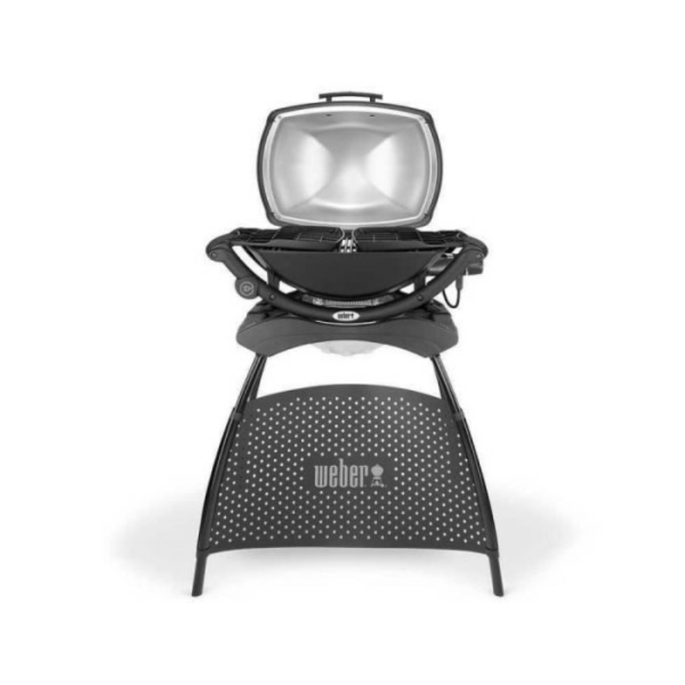 Barbecue électrique q2400 avec stand - grille acier 55x39 cm - couvercle avec réflecteur de chaleur - gris