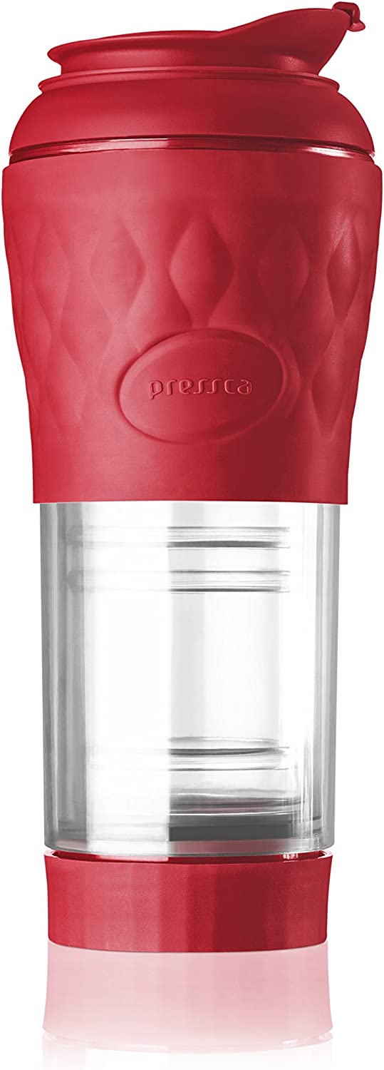 Cafeteira Port&aacute;til Pressca 350 ml, com isolamento t&eacute;rmico. Filtro reutiliz&aacute;vel de inox. Infusora de ch&aacute; manual. Livre de BPA. 22 cm de altura.