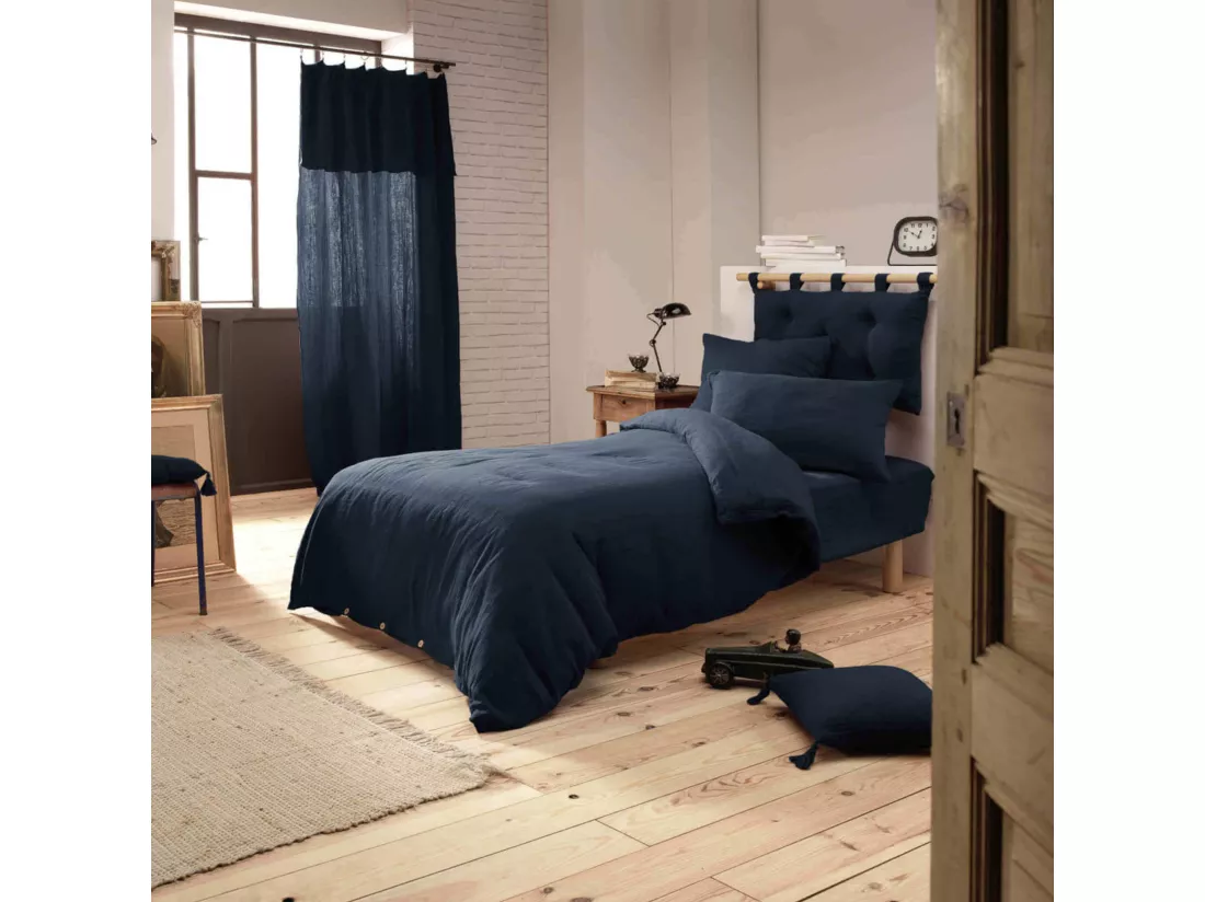 Parure de lit double gaze de coton marine 240x220 cm