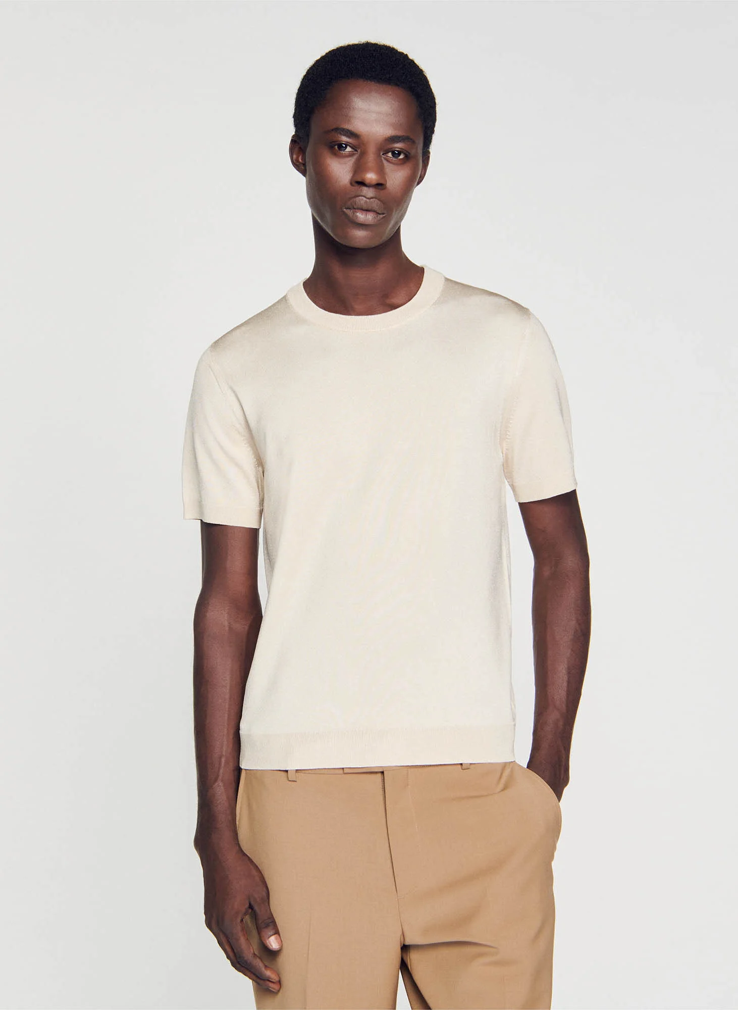 Tee-shirt col rond regular fit| Beige