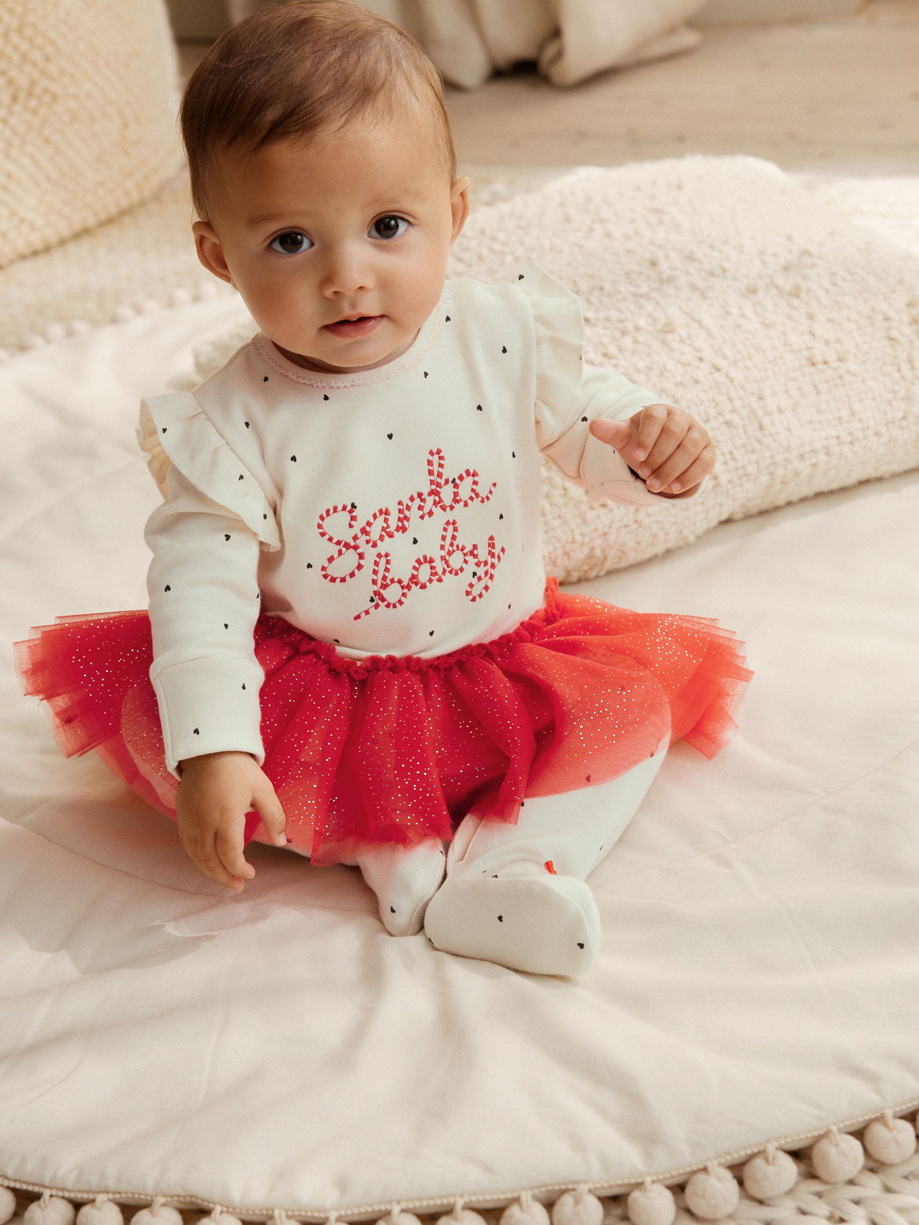 Rode/crèmekleurige tutu-kerstman - Baby-pyjama (0mnd-2jr)