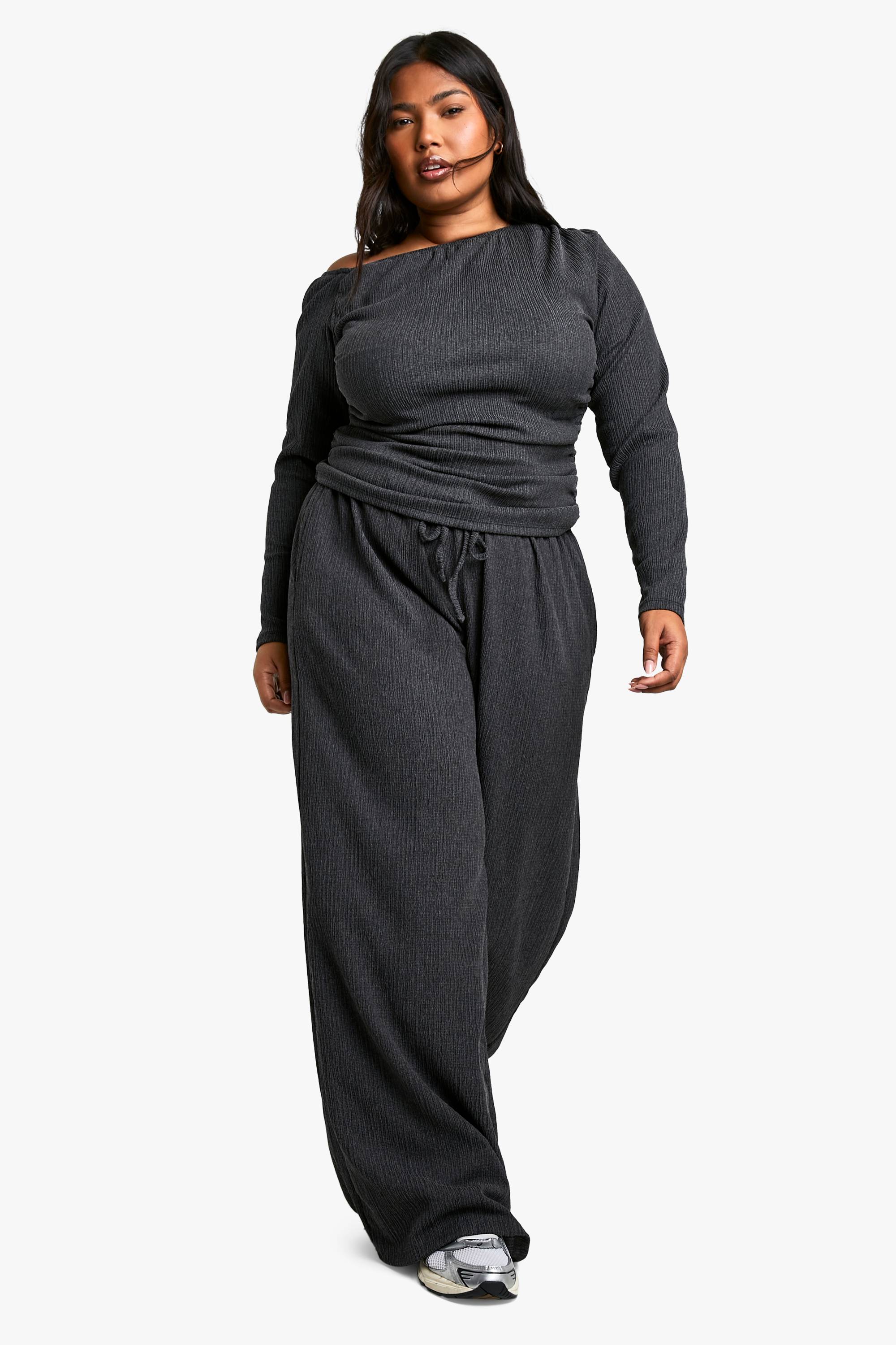 boohoo PANTALON GRANDE TAILLE À CORDON TEXTURÉ