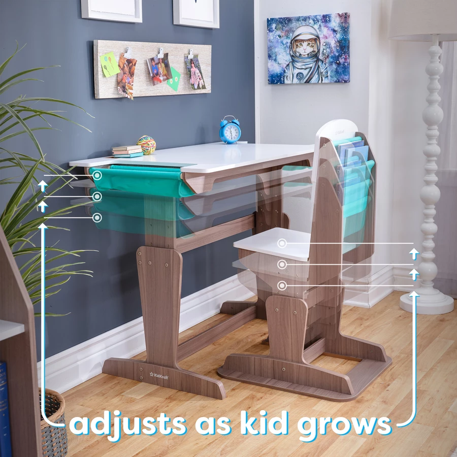 KidKraft® Verstellbarer Schreibtisch mit Stuhl Grow Together™“, aschgrau