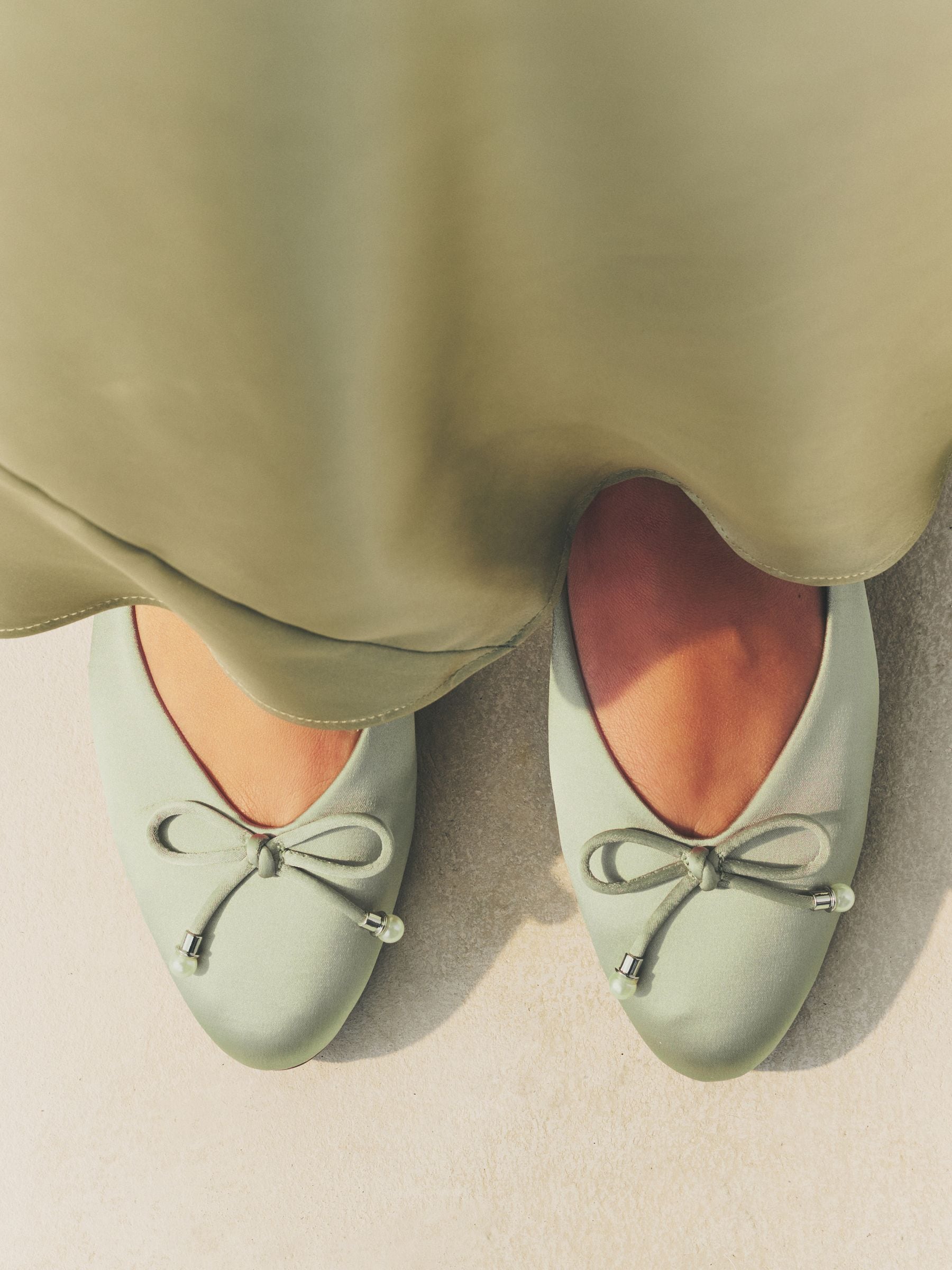 Grijs-groen - Bridesmaid Pearl Effect Bow Detail Ballerinas