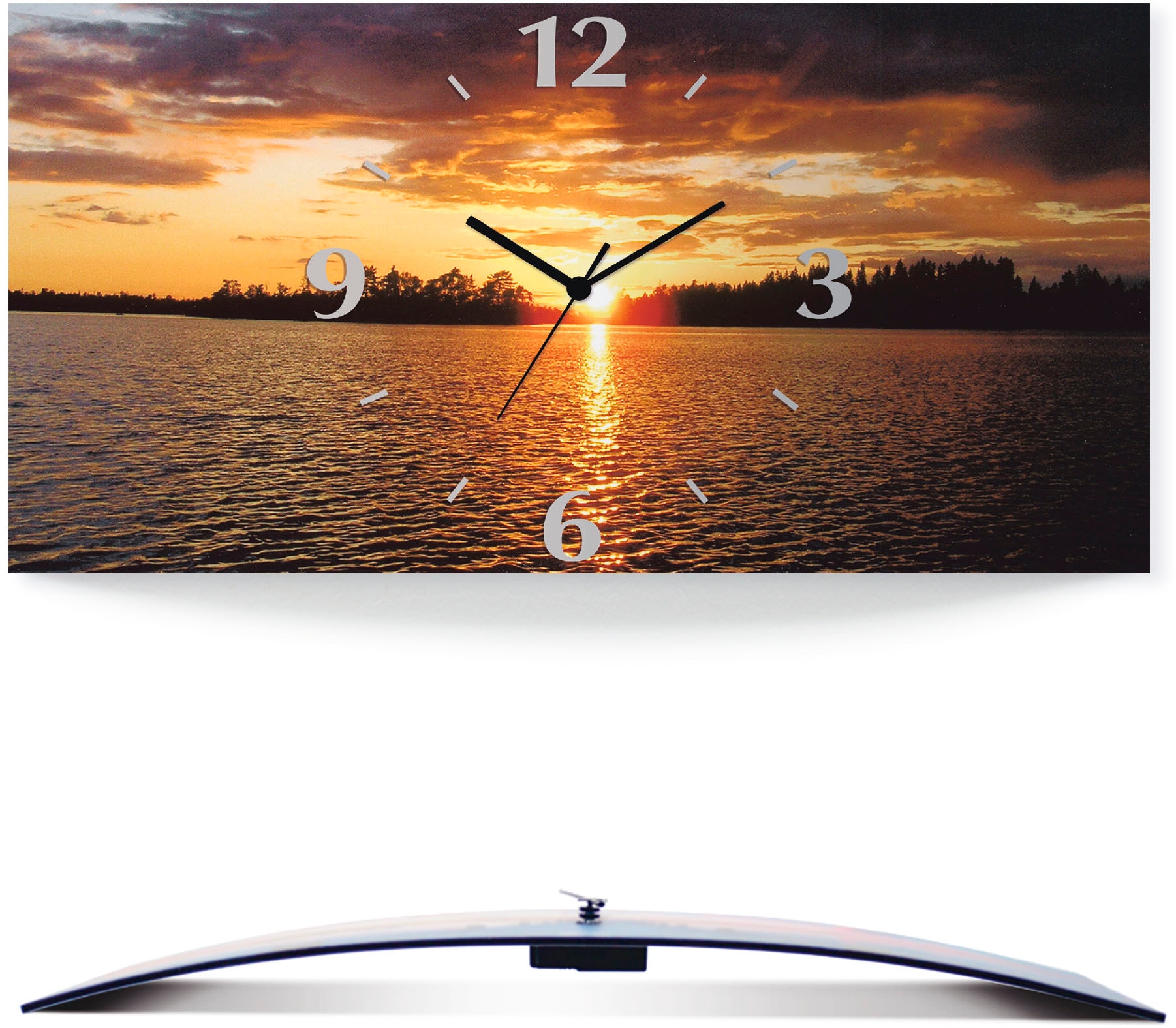 Artland Wanduhr »Sonnenuntergang am See« 3D Optik gebogen, mit Quarz- oder Funkuhrwerk, versch. Grössen