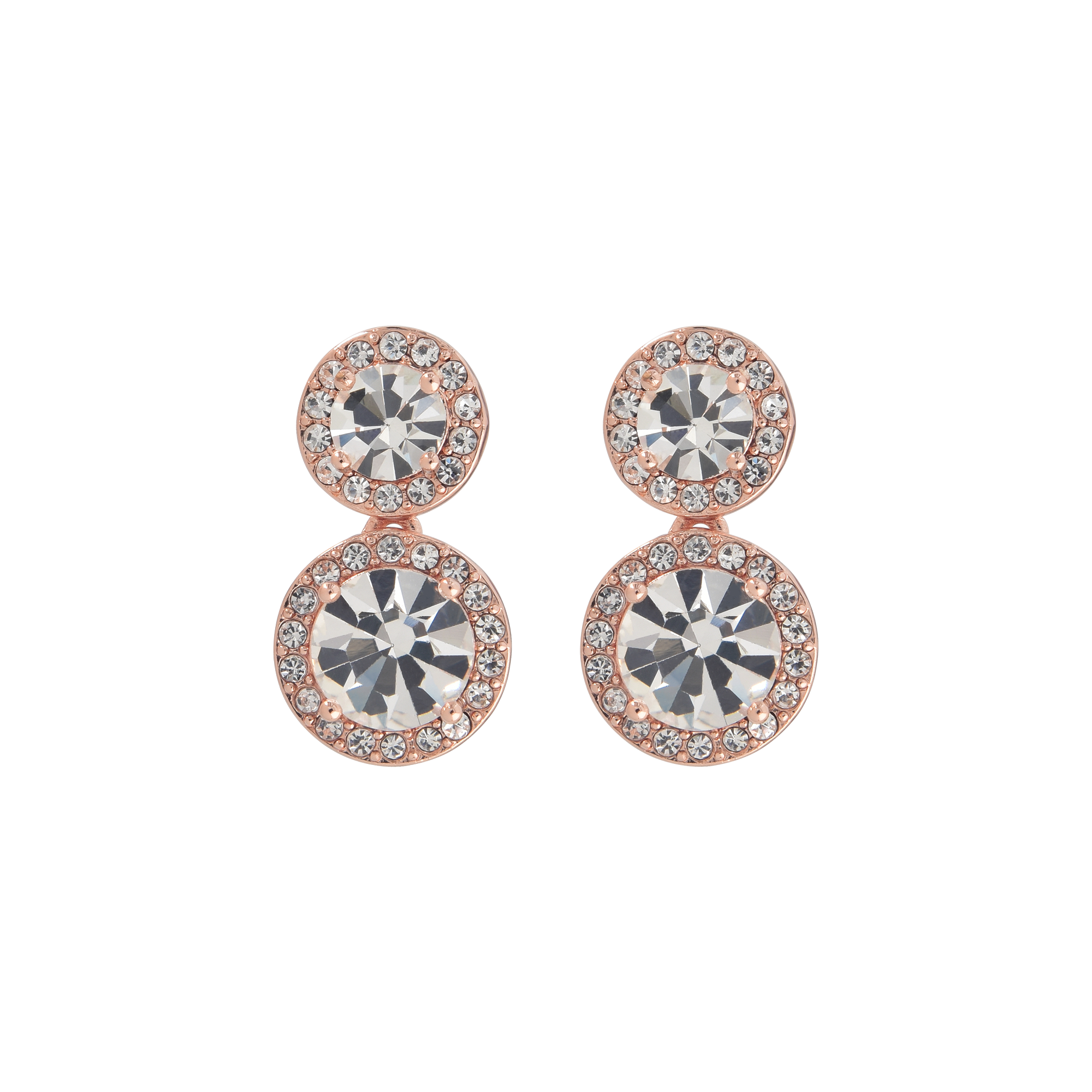 (1 Paar) Damen Ohrringe Ohrstecker mit Doppel Kristall Strass Stein - Roségold