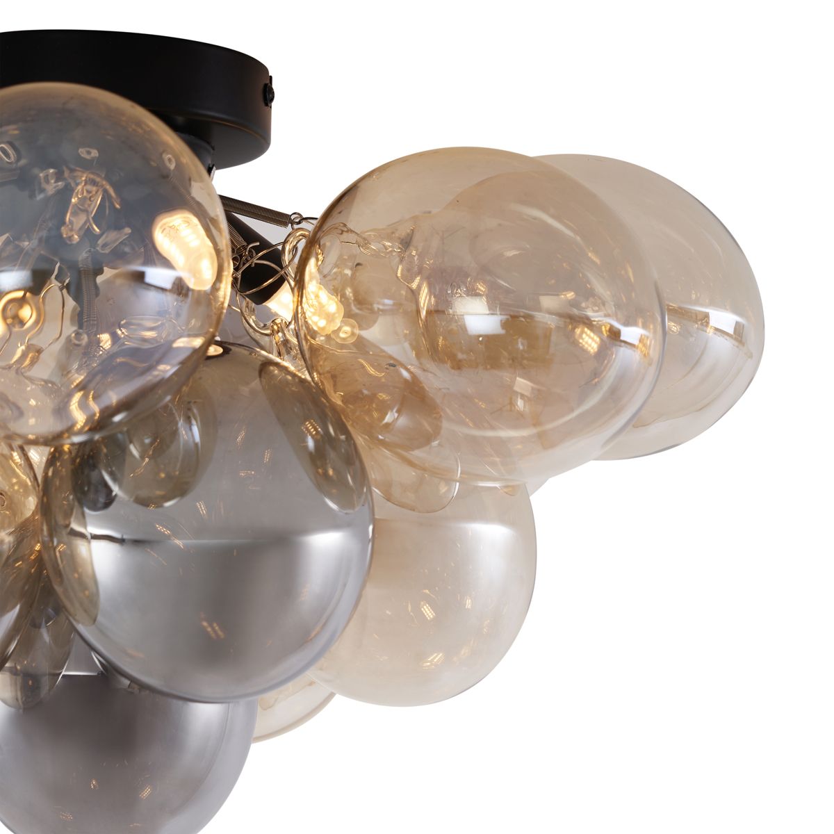 Design plafondlamp zwart met amber en smoke glas 4-lichts - Uvas