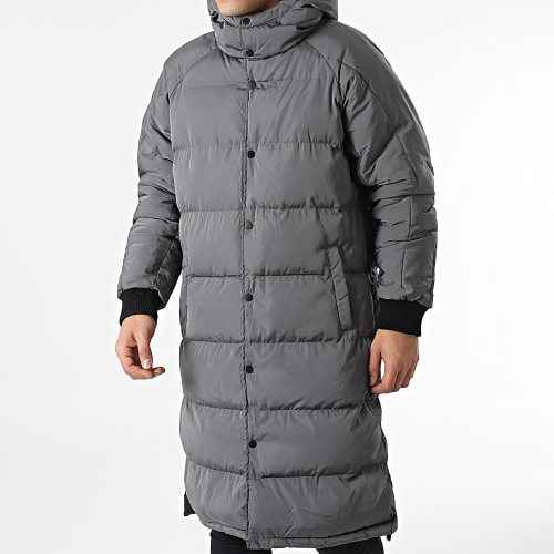 Doudoune Longue Capuche Réversible 23209 Gris Anthracite Noir
