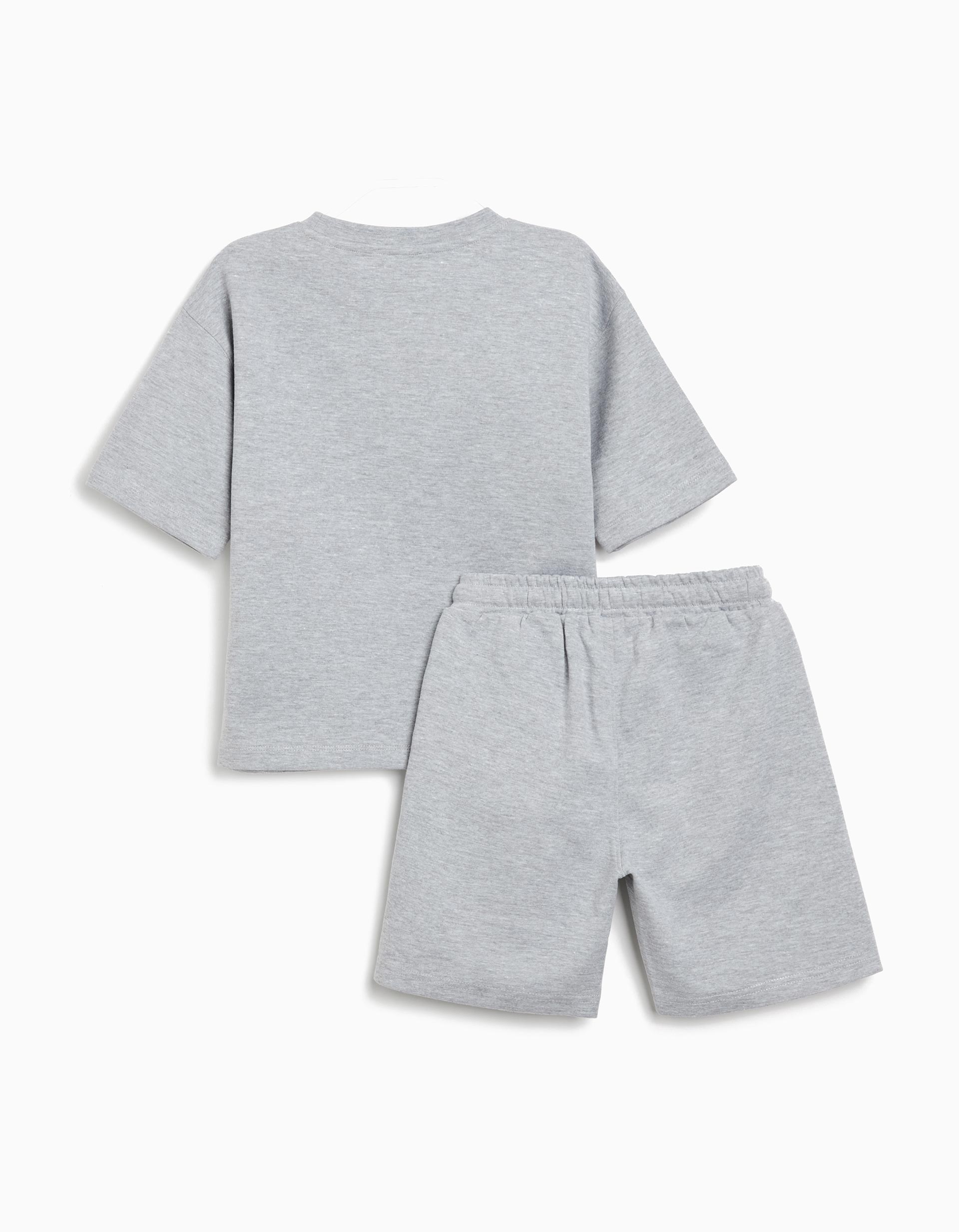 Conjunto T-shirt e Calções Fleece, Menino, Cinzento Claro
