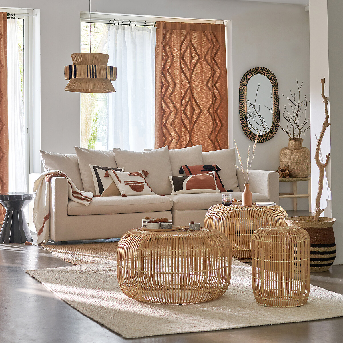 LA REDOUTE INTERIEURS<br>Cortina com laços ocultos, em algodão, Assa
