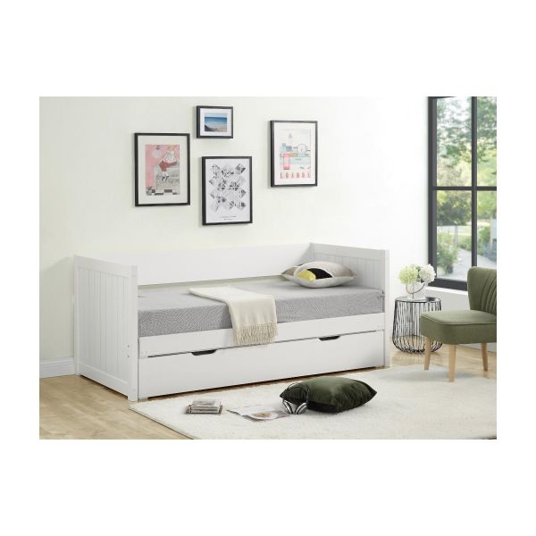 Vente Unique Cama Dupla Banco com Gaveta de 2 x 90x200 em Pinho e MDF Branco Alfiero Ii