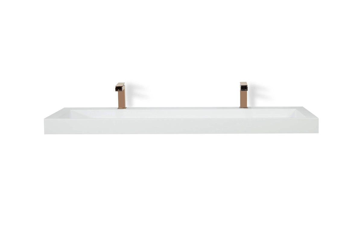 Saniclear Hoya solid surface wastafel 160x45,5cm met 2 kraangaten mat wit