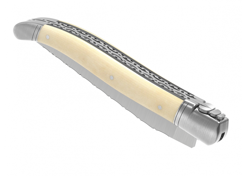 Couteau Laguiole prestige avec un manche en os de bovin et mitres en acier inoxydable