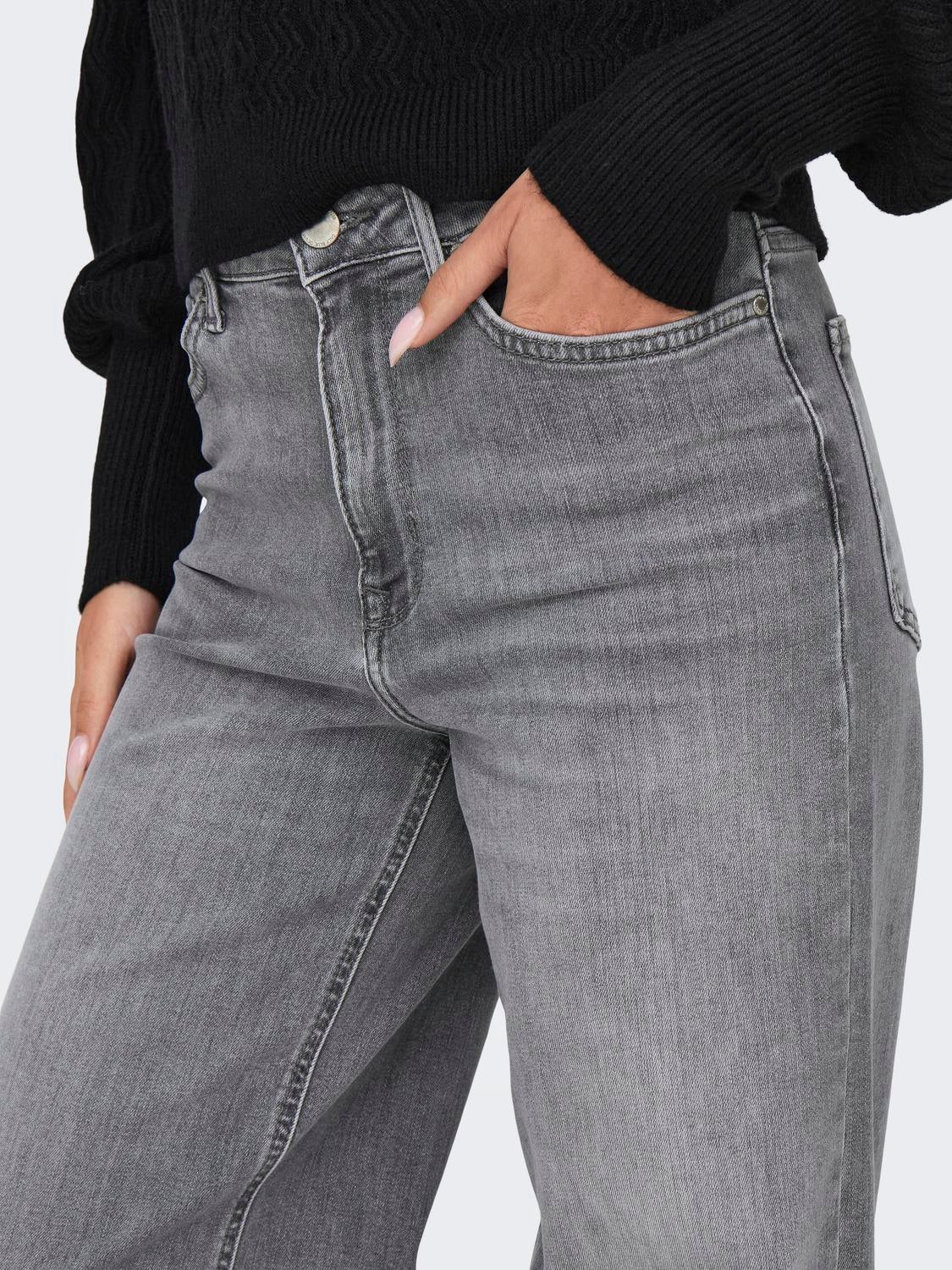 ONLMADISON Hohe Taille Weiter Beinschnitt Jeans Light Grey Denim