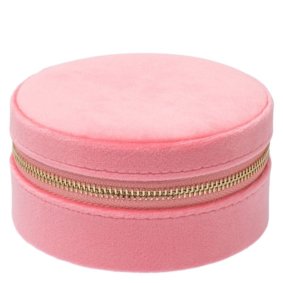 DARK Velvet Jewellery Box Round Geranium Pink