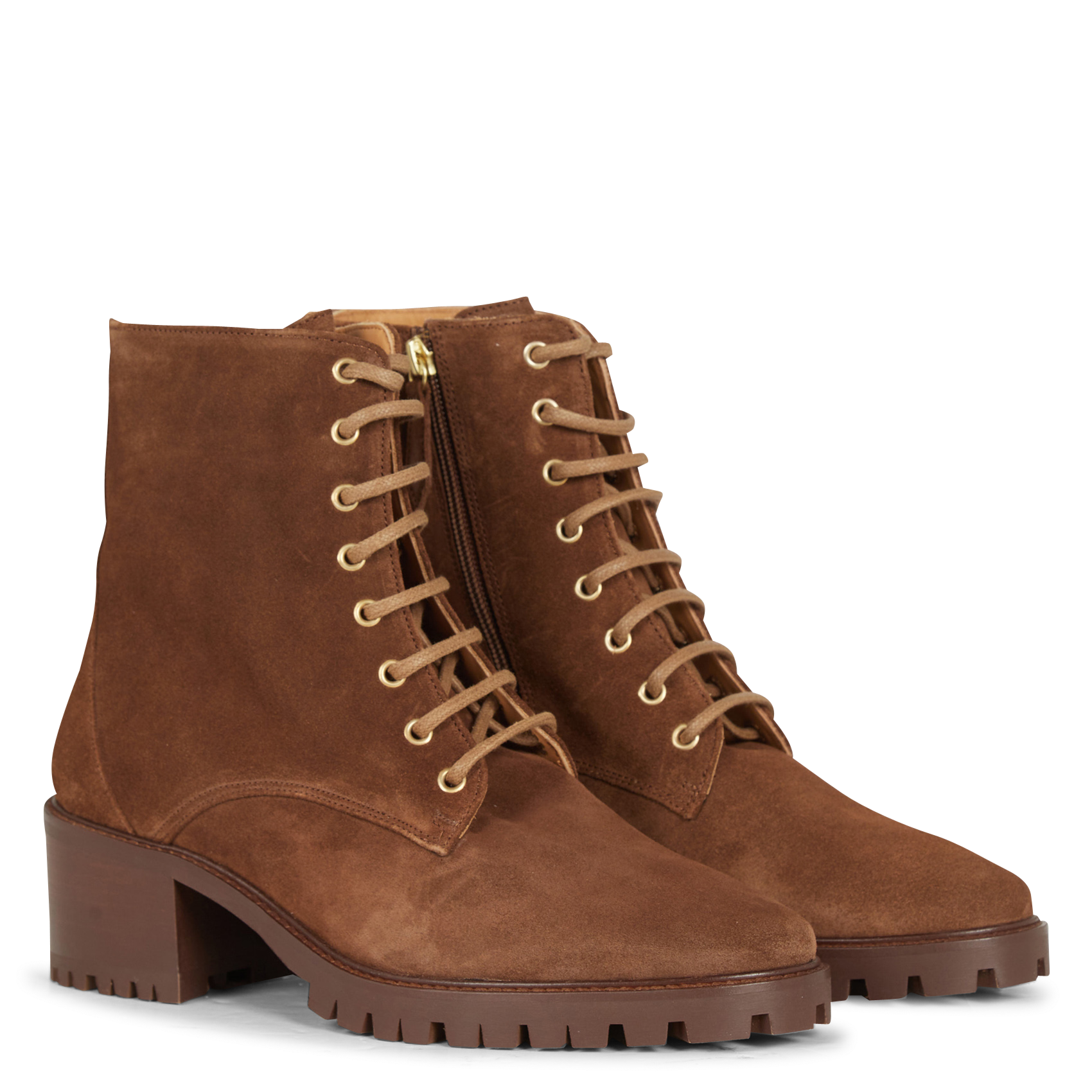 BOTTINES 70 - Bottines à lacets en cuir velours | Marron